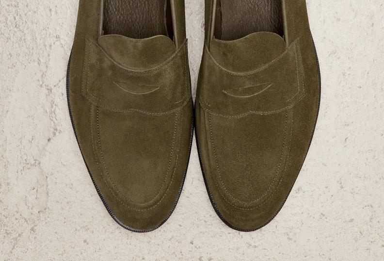 Edward Green Piccadilly Unlined 184 Last — Army Green Suede With Slim Leather Soles