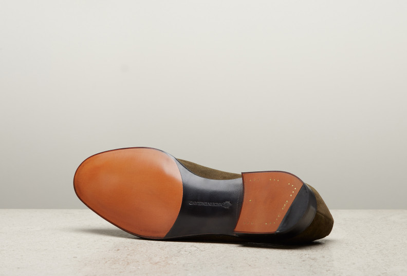 Edward Green Piccadilly Unlined 184 Last — Army Green Suede With Slim Leather Soles