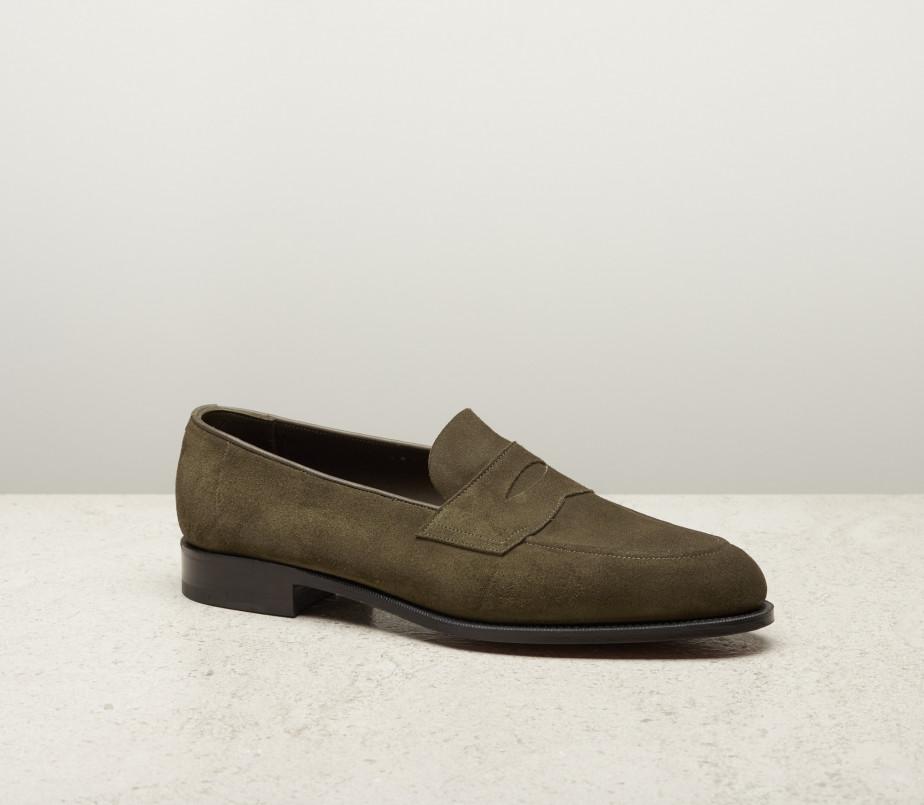 edward green Piccadilly Unlined 184 Last — army green suede with slim leather soles