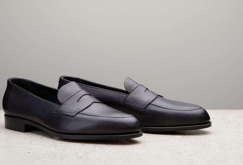 Edward Green Piccadilly Unlined 184 Last — Black Delapre With Slim Leather Soles