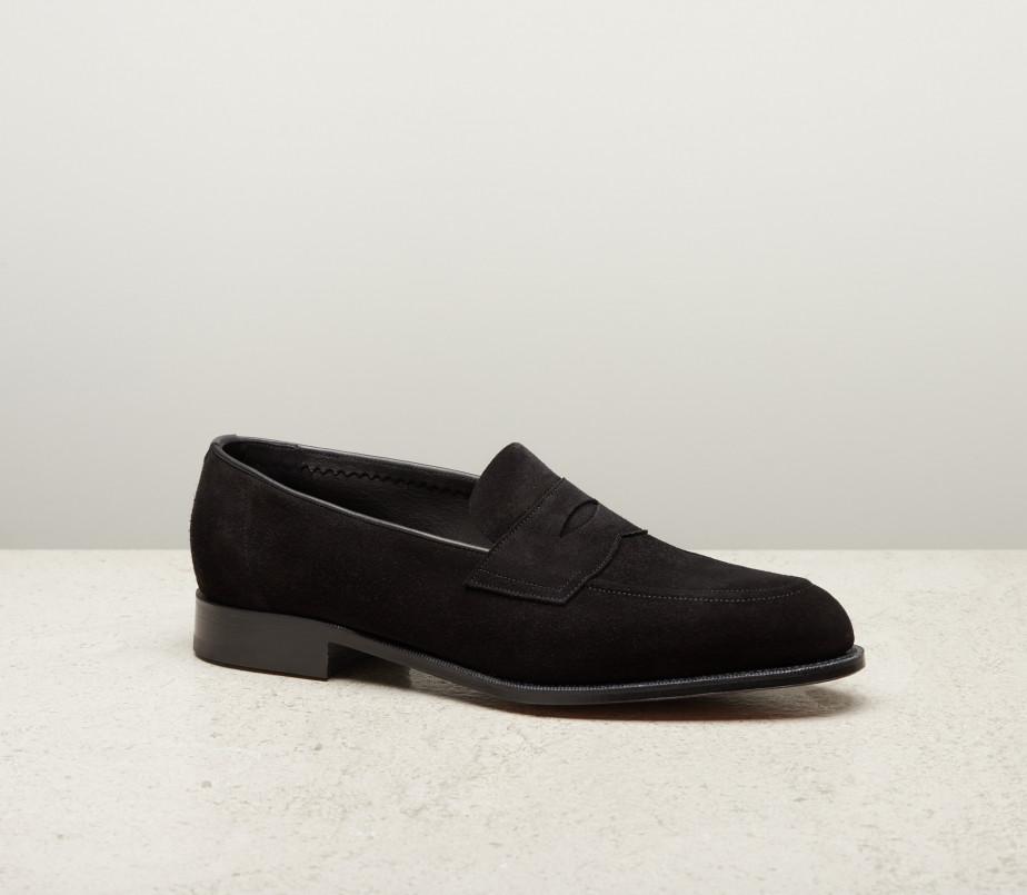 edward green Piccadilly Unlined 184 Last — black suede with slim leather soles