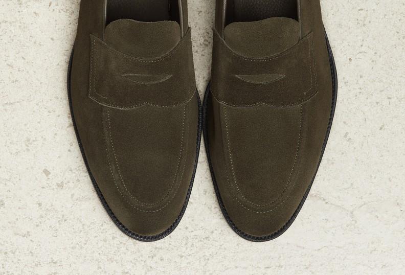 Edward Green Piccadilly Unlined 184 Last — Moss Suede With Slim Leather Soles