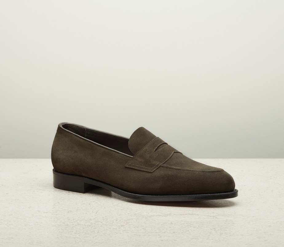 edward green Piccadilly Unlined 184 Last — moss suede with slim leather soles