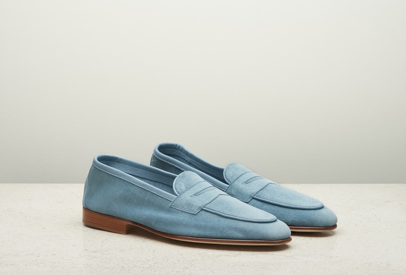 Edward Green Polperro 389 Last — Aqua Baby Calf Suede