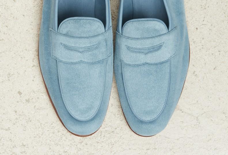 Edward Green Polperro 389 Last — Aqua Baby Calf Suede