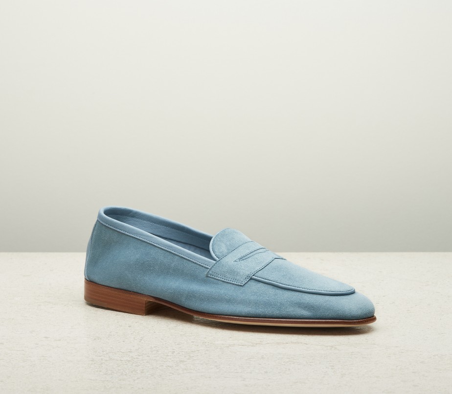 edward green Polperro 389 Last — aqua baby calf suede