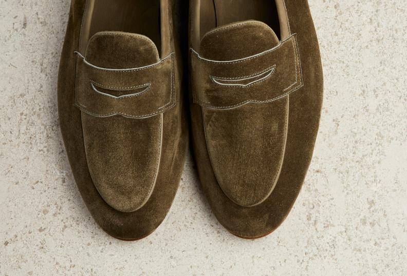 Edward Green Polperro 389 Last — Army Green Baby Calf Suede With Leather Soles