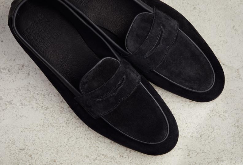 Edward Green Polperro 389 Last — Black Baby Calf Suede With Leather Soles