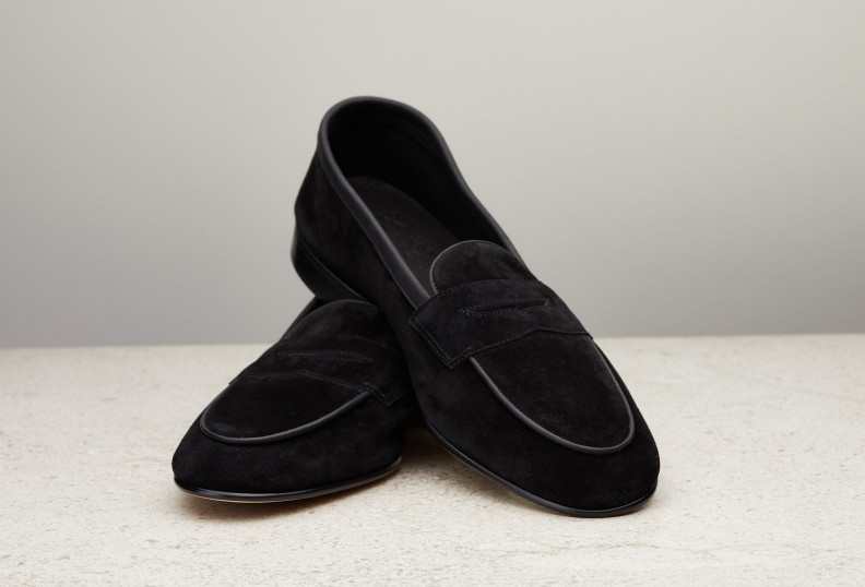 Edward Green Polperro 389 Last — Black Baby Calf Suede With Leather Soles