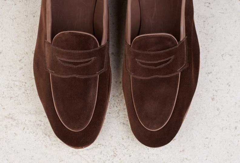 Edward Green Polperro 389 Last — Brown Pepper Baby Calf Suede With With Flexible Leather Soles