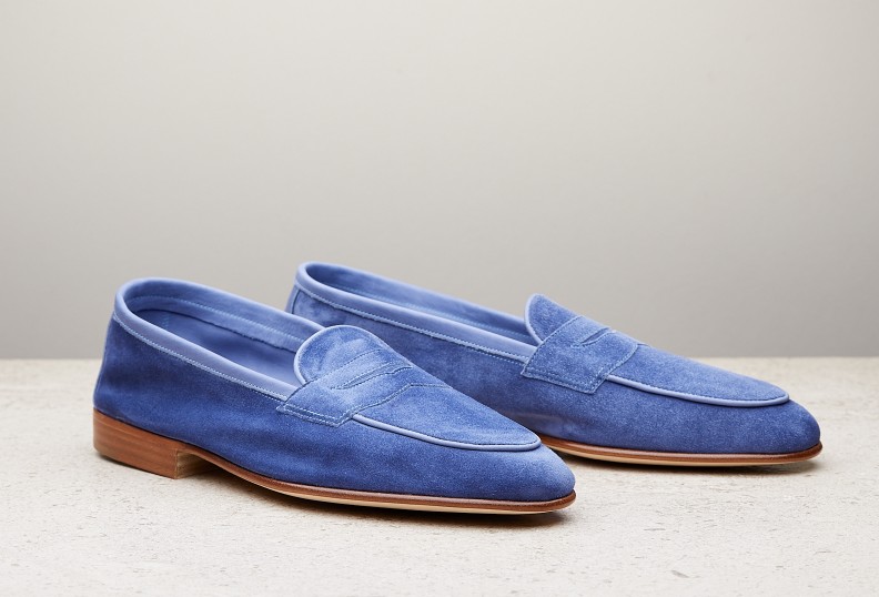 Edward Green Polperro 389 Last — Cobalt Baby Calf Suede With Leather Soles