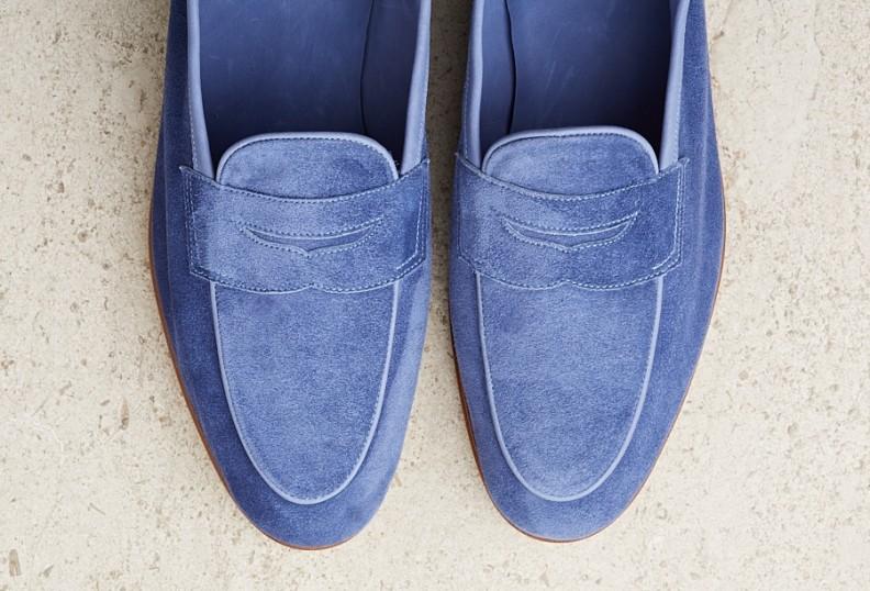 Edward Green Polperro 389 Last — Cobalt Baby Calf Suede With Leather Soles
