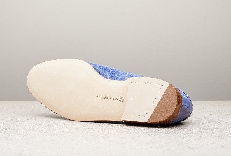 Edward Green Polperro 389 Last — Cobalt Baby Calf Suede With Leather Soles