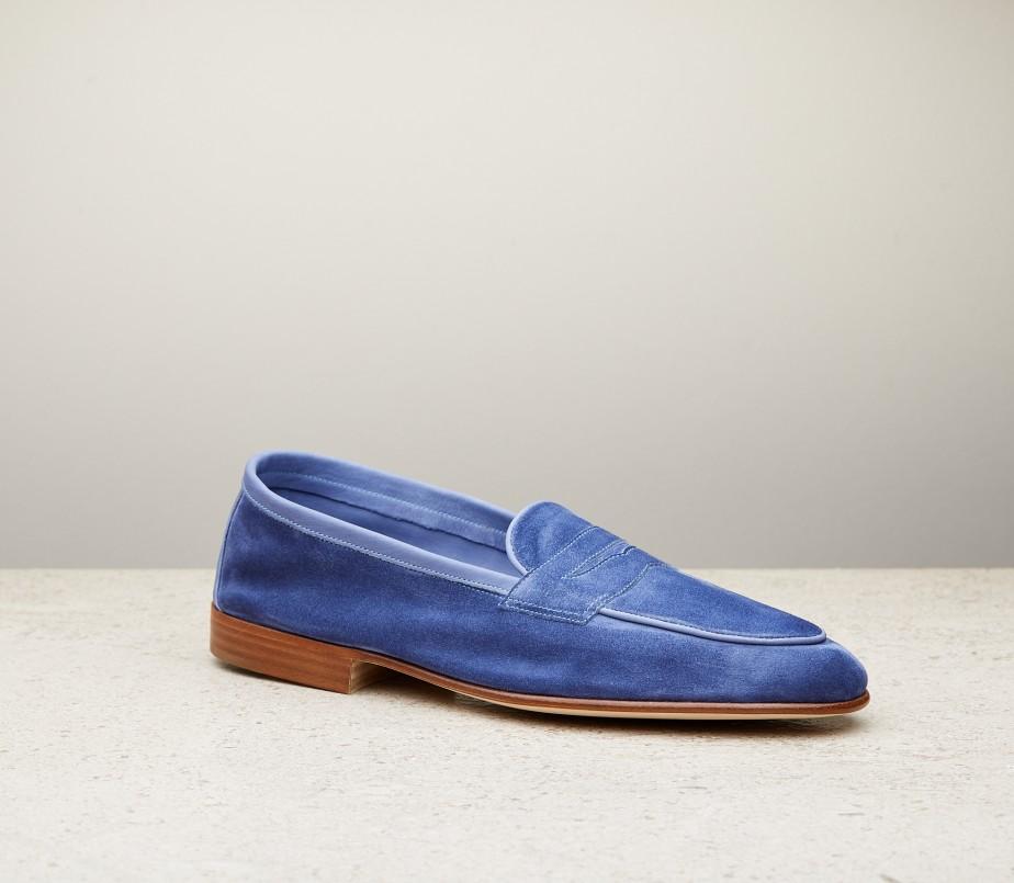 edward green Polperro 389 Last — cobalt baby calf suede with leather soles