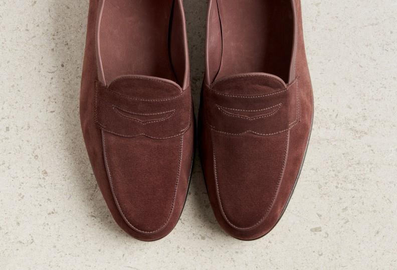 Edward Green Polperro 389 Last — Mulberry Baby Calf Suede With Leather Soles