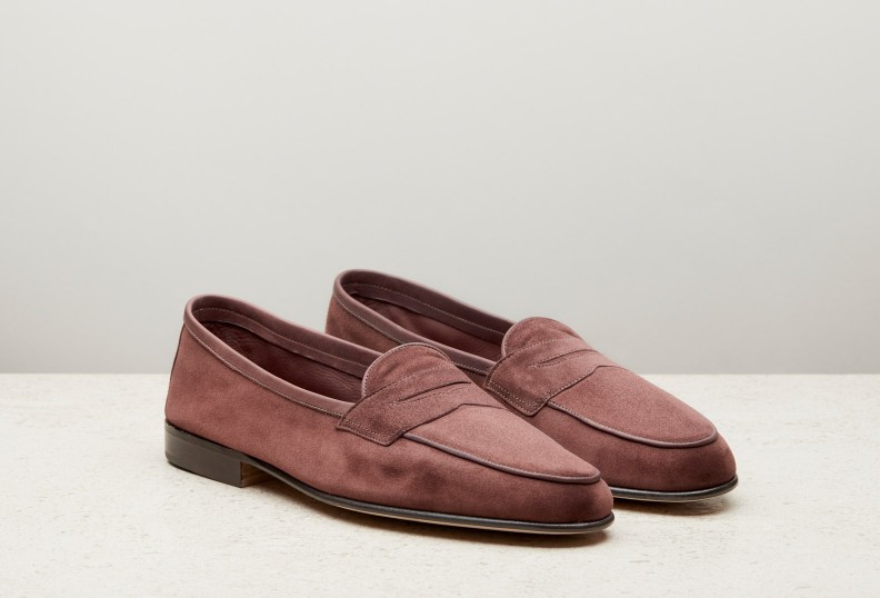 Edward Green Polperro 389 Last — Mulberry Baby Calf Suede With Leather Soles