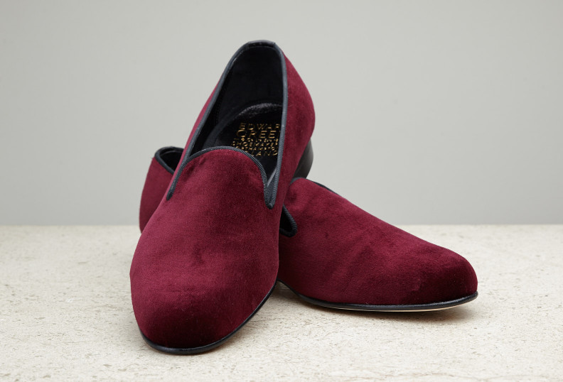 Edward Green Royal Albert 389 Last — Burgundy Velvet With Leather Soles