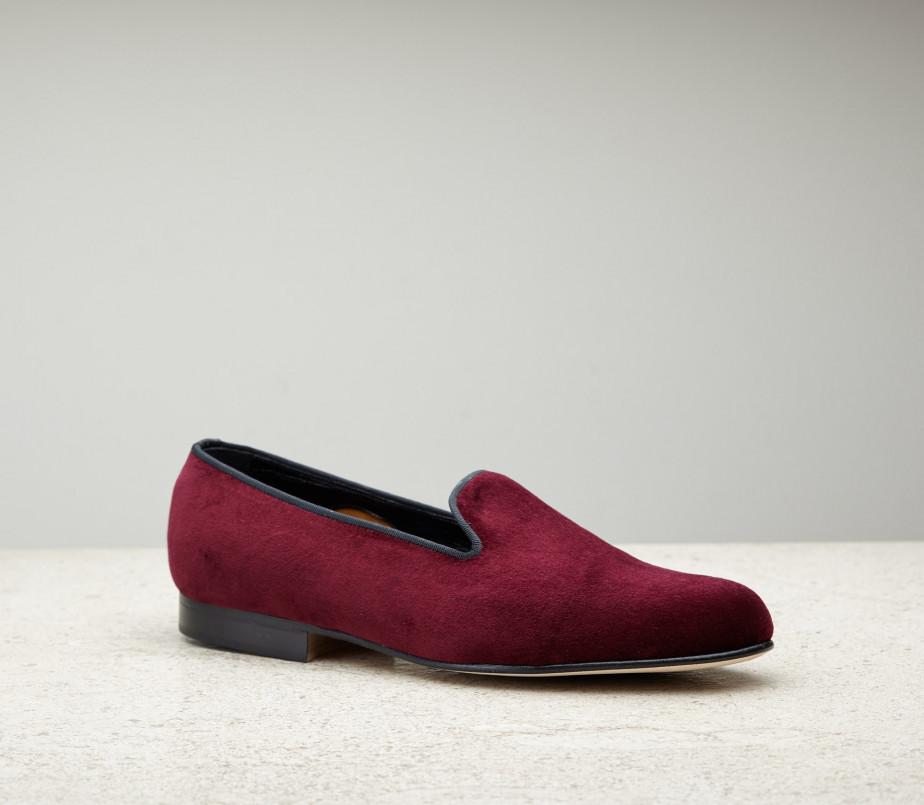 edward green Royal Albert 389 last — burgundy velvet with leather soles