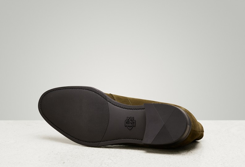 Edward Green Shanklin 202 Last — Army Green Suede With Slim Rubber Soles