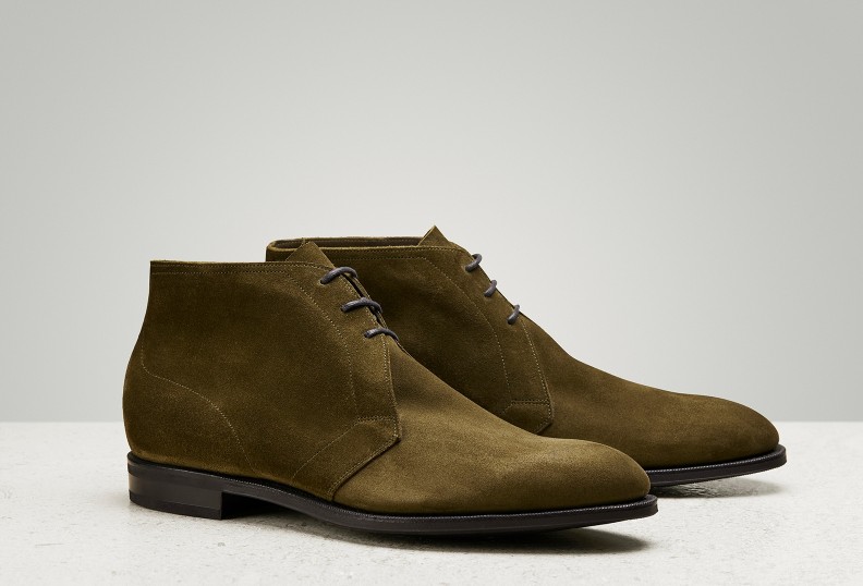 Edward Green Shanklin 202 Last — Army Green Suede With Slim Rubber Soles