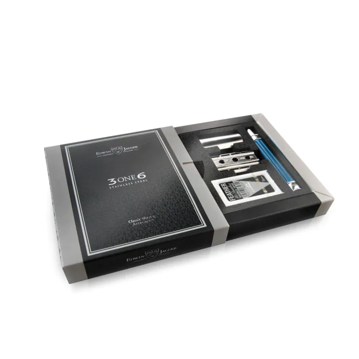 Edwin Jagger 3ONE6 Double Edge Safety Razor Stainless Steel Anodised Blue