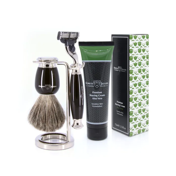 Edwin Jagger 58 Series 3pc Imitation Ebony & Nickel Mach3 Set (Aloe Vera)