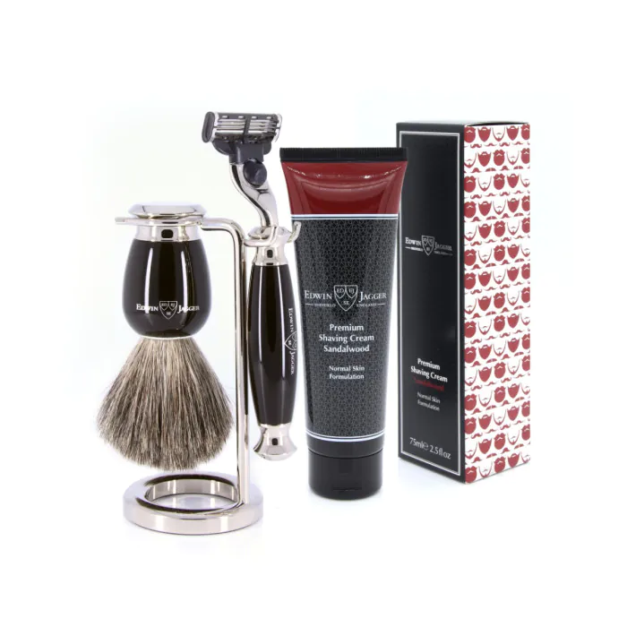 Edwin Jagger 58 Series 3pc Imitation Ebony & Nickel Mach3 Set (Sandalwood)