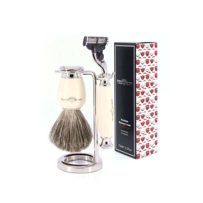 Edwin Jagger 58 Series 3pc Imitation Ivory & Nickel Mach3 Set (Sandalwood)