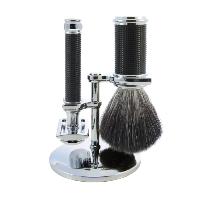 Edwin Jagger Black 3D Diamond 3 Piece DE Set (Black Synthetic)