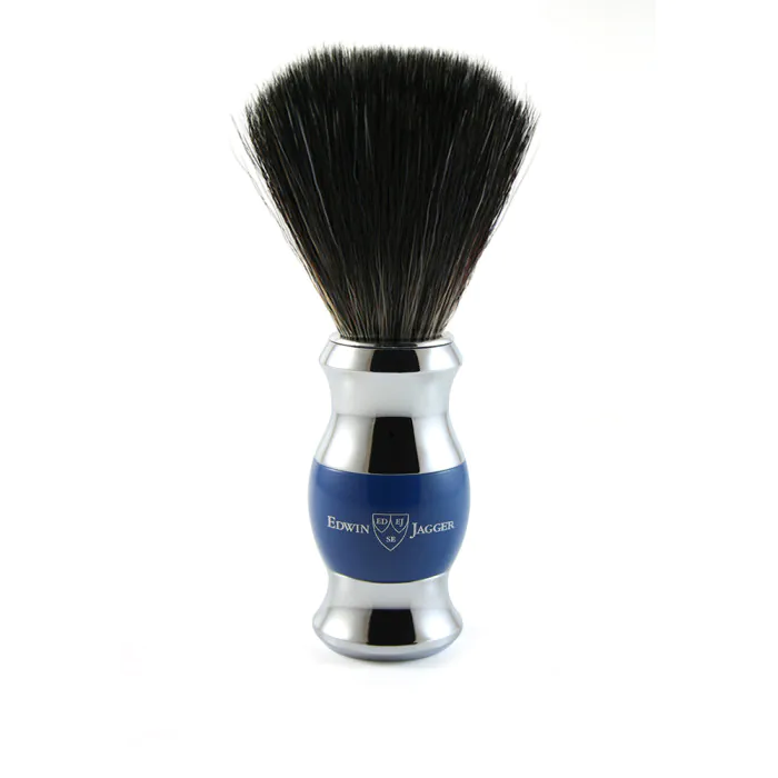 Edwin Jagger Blue & Chrome Shaving Brush (Black Synthetic)