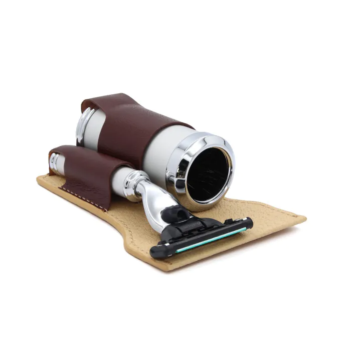 Edwin Jagger Brown Leather Travel Kit (Mach3)