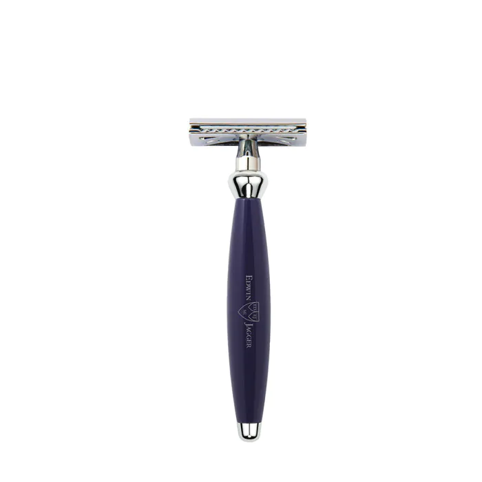 Edwin Jagger Bulbous Blue DE Safety Razor + Free Feather Blades
