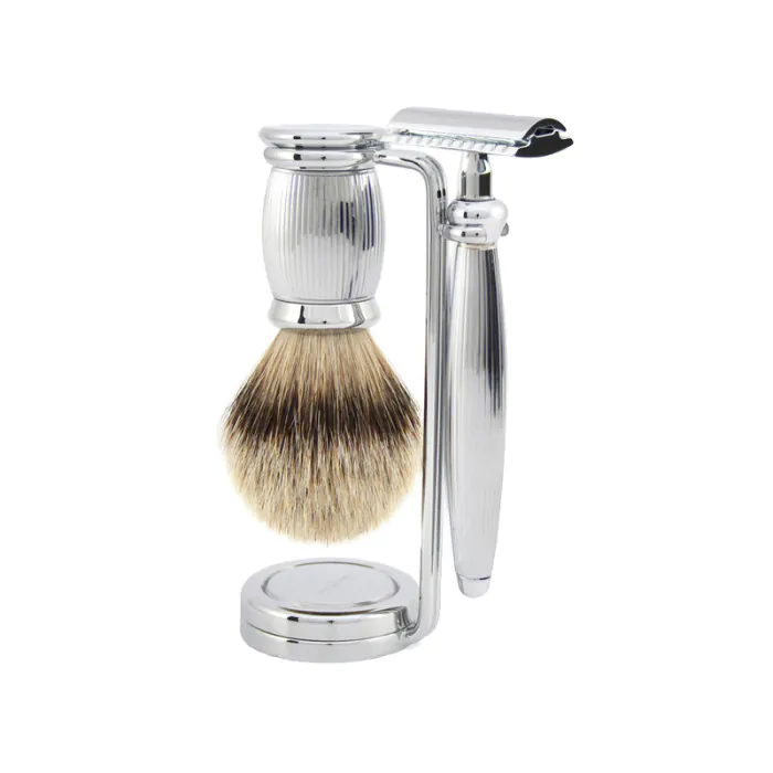 Edwin Jagger Bulbous Double Edge Safety Razor Shaving Set – Lined 3-Piece