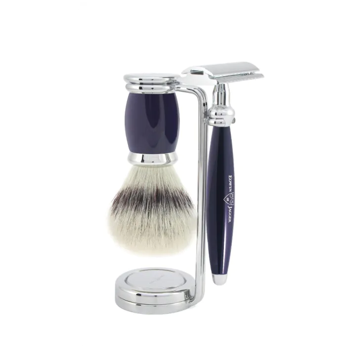 Edwin Jagger Bulbous Double Edge Safety Razor Shaving Set – Blue 3-Piece