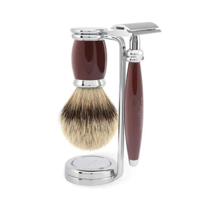Edwin Jagger Bulbous Double Edge Safety Razor Shaving Set – Red 3-Piece