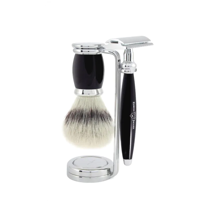 Edwin Jagger Bulbous Double Edge Safety Razor Shaving Set – Black 3-Piece