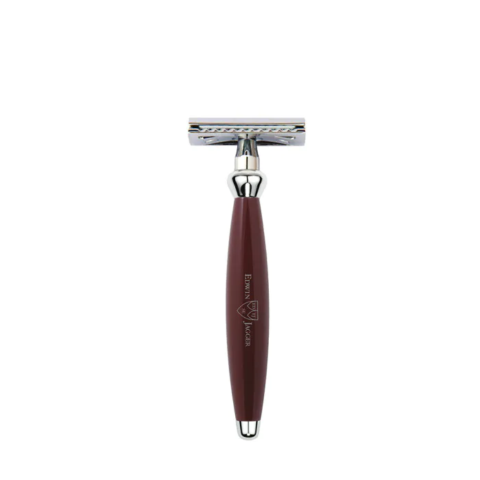 Edwin Jagger Bulbous Red DE Safety Razor + Free Feather Blades
