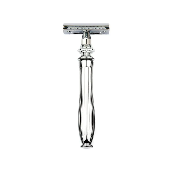 Edwin Jagger Chatsworth Chrome Lined DE Safety Razor & Feather Blades (Closed Comb)