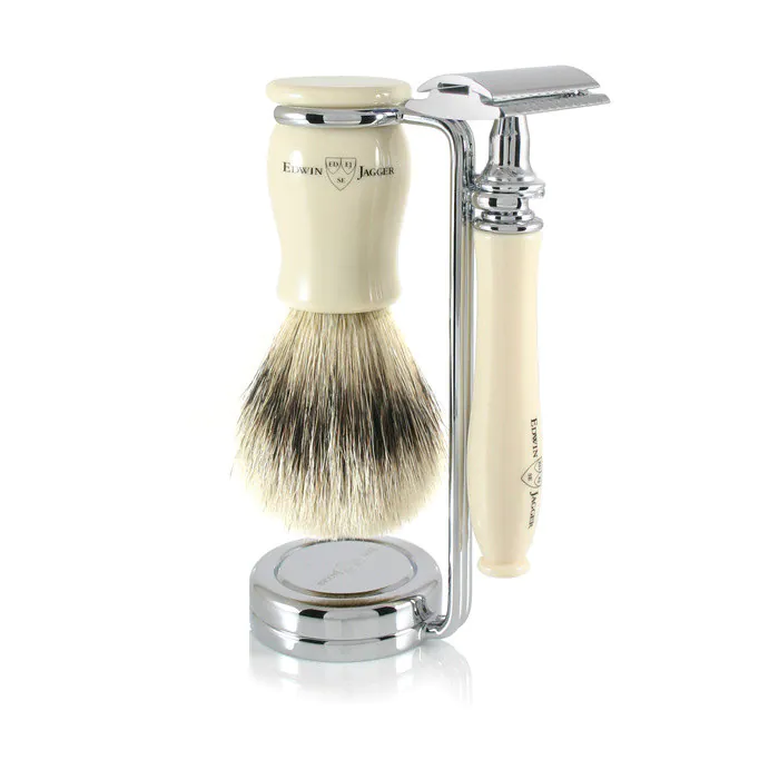 Edwin Jagger Chatsworth Double Edge Safety Razor Shaving Set – Imitation Ivory 3-Piece