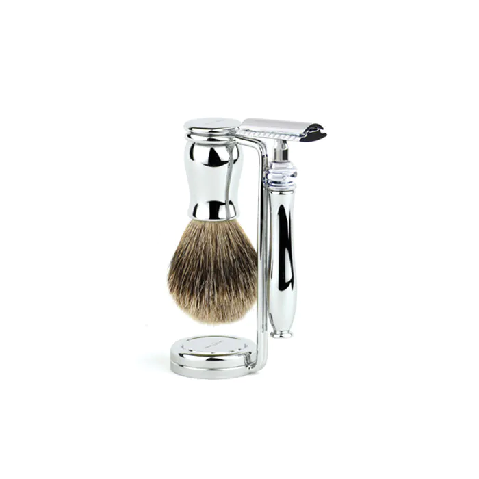 Edwin Jagger Chatsworth Double Edge Safety Razor Shaving Set – Chrome 3-Piece