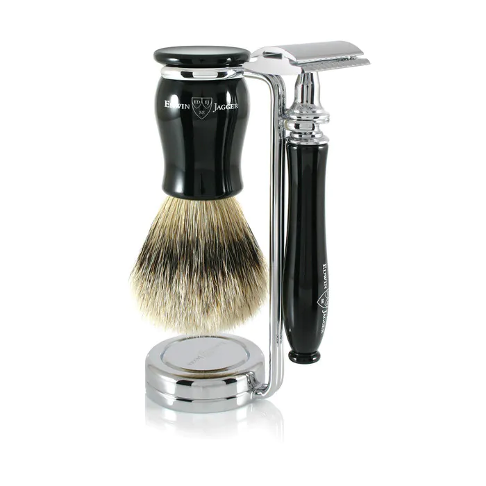 Edwin Jagger Chatsworth Double Edge Safety Razor Shaving Set – Imitation Ebony 3-Piece