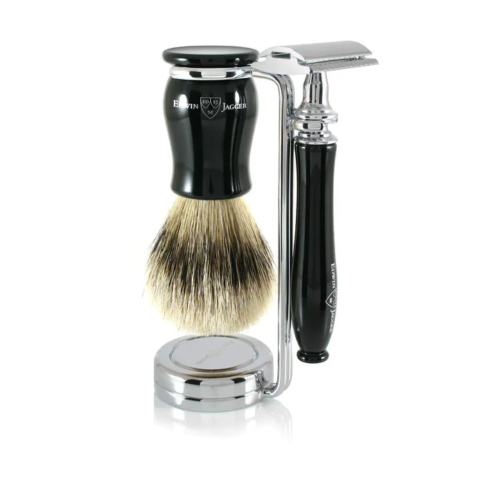 Edwin Jagger Chatsworth Double Edge Safety Razor Shaving Set – Imitation Ebony 3-Piece