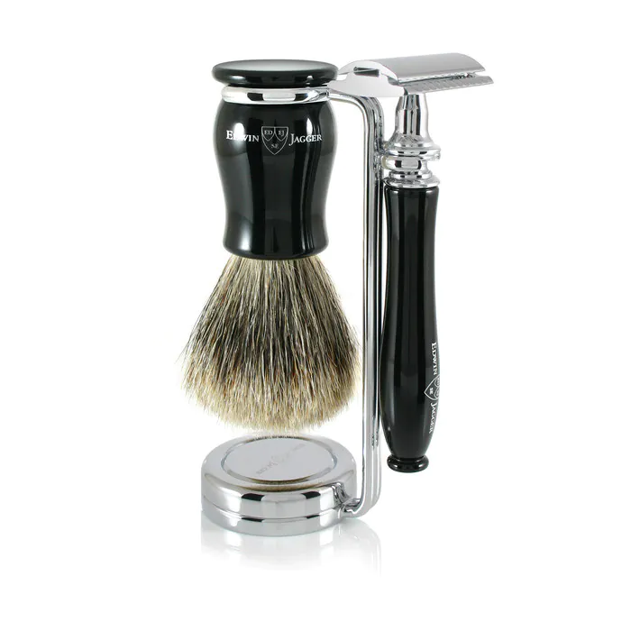 Edwin Jagger Chatsworth Double Edge Safety Razor Shaving Set – Imitation Ebony 3-Piece