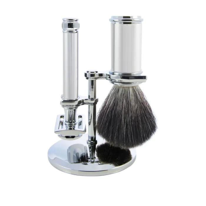 Edwin Jagger Chrome 3 Piece DE Set (Black Synthetic)