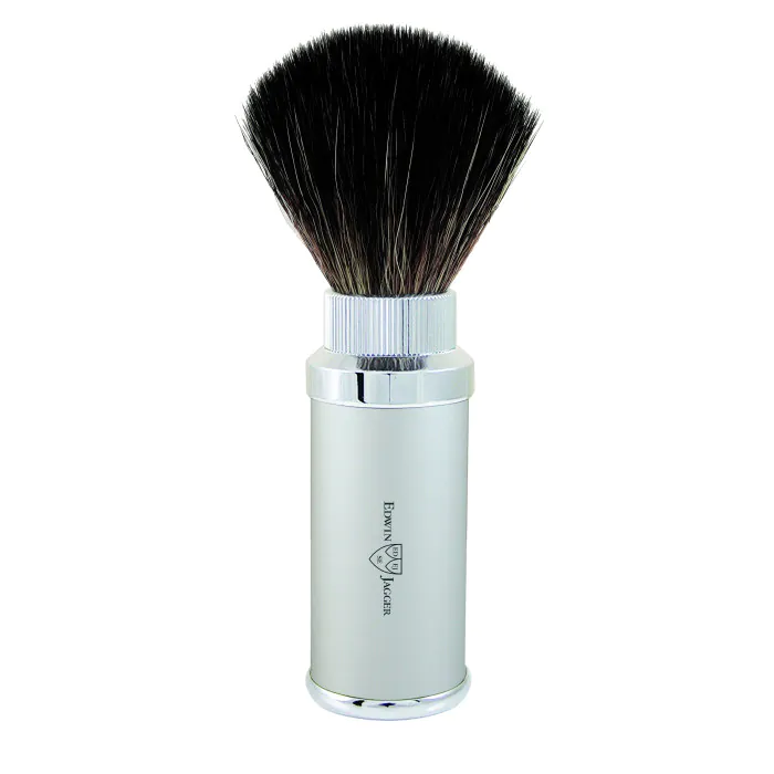 Edwin Jagger Chrome Plated Silver Travel Shaving Brush (Black Synthetic)