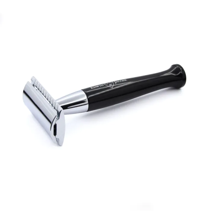 Edwin Jagger Double Edge Safety Razor Shaving Set Imitation Ebony 3pc (Black Synthetic)