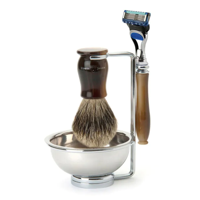 Edwin Jagger Gillette® Fusion® ProGlide® Razor Shaving Set Chatsworth Imitation Light Horn 4pc