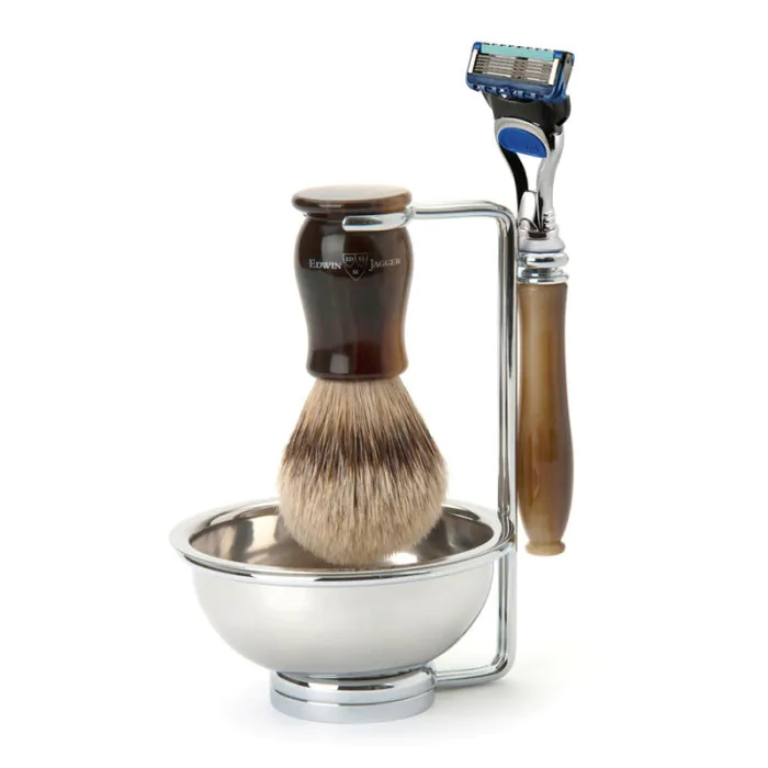 Edwin Jagger Gillette® Fusion® ProGlide® Razor Shaving Set Chatsworth Imitation Light Horn 4pc