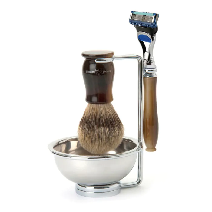 Edwin Jagger Gillette® Fusion® ProGlide® Razor Shaving Set Chatsworth Imitation Light Horn 4pc