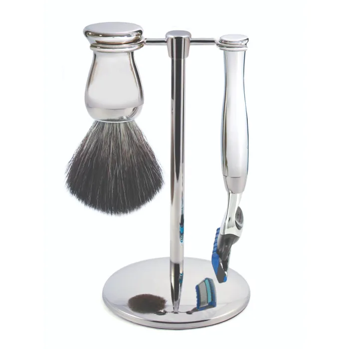 Edwin Jagger Gillette® Fusion® ProGlide® Razor Shaving Set Chrome 3pc (Black Synthetic)